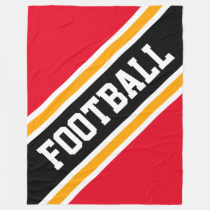 FOOTBALL Diagonal Black Bright Red Yellow Stripes Fleece Blanket