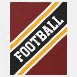 FOOTBALL Diagonal Bold Red Black Yellow Stripes Fleece Blanket