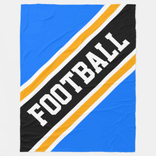 FOOTBALL Diagonal Bright Blue Black Yellow Stripes Fleece Blanket