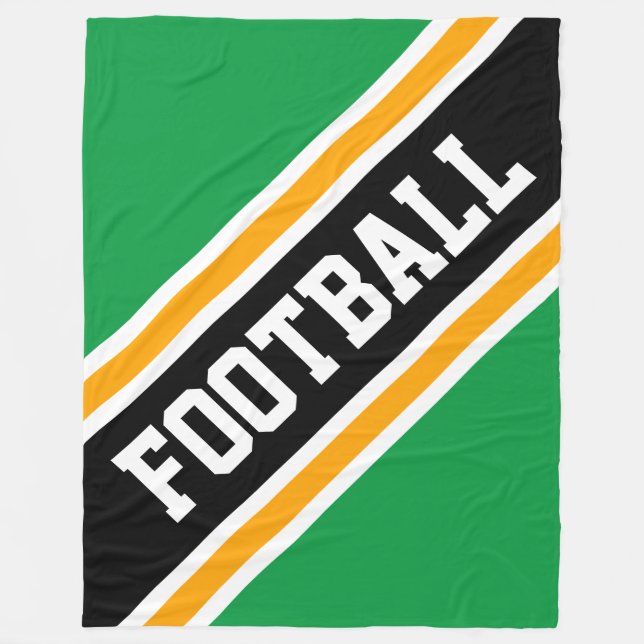 FOOTBALL Diagonal Green Black Yellow Stripes Fleece Blanket (Front)