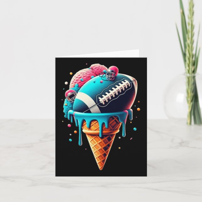 Football Drip Ice Cream Watercolor Cone With Sprin Card (Front)