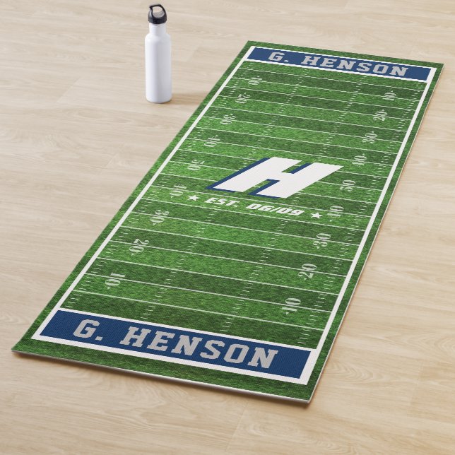 Football Fan | Custom Colour Monogram Silver | Nav Yoga Mat (In Situ)