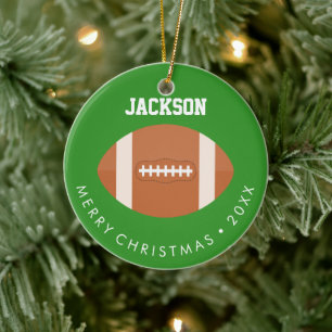 Football Fan Kids Custom Photo Christmas Ceramic Ornament
