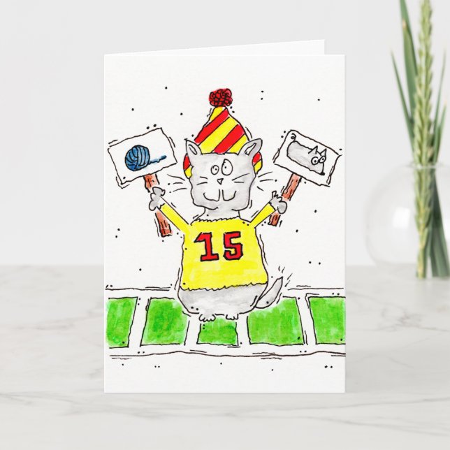 Football Fan Kitty Greeting Card (Front)