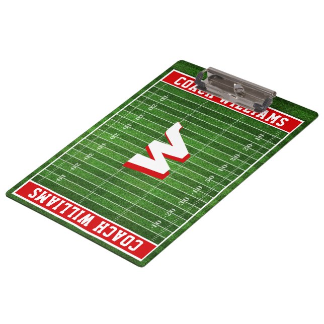 Football Fan Monogram Custom Colours RED Clipboard (Angled)