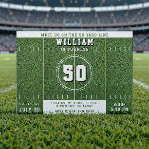 Football Field 50 Yard Line 50th Birthday Party Invitation