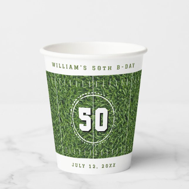 Football Field 50th Birthday Party 50 Yard Line Paper Cups (Front)