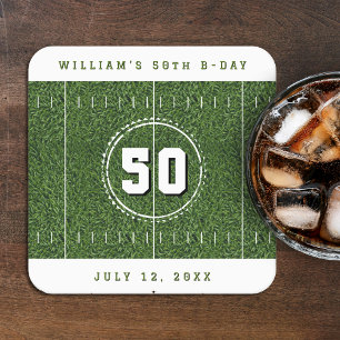 Football Field 50th Birthday Party 50 Yard Line Square Paper Coaster