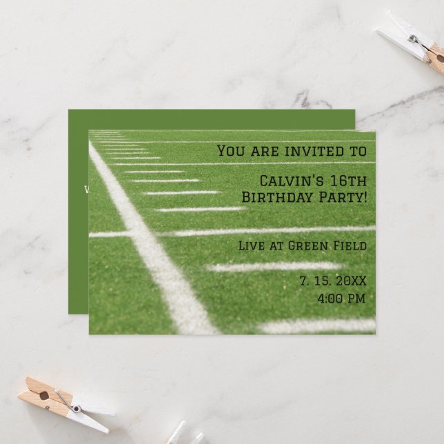Football field birthday party invitation  (Front/Back In Situ)