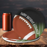 Football Field Happy Birthday Personalised Paper Plate<br><div class="desc">Customisable paper plates in 2 SIZES - 9" Dinner and 7" Snack feature a football on football field yard lines. MATCHING items in our store.</div>