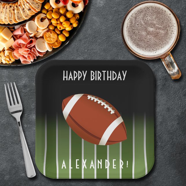 Football Field Happy Birthday Personalised Paper Plate (Football field happy birthday personalized square paper plates)
