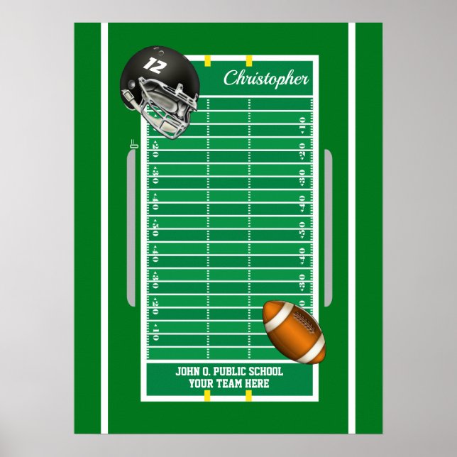 Football Field Player Helmet Name | No | School Poster (Front)