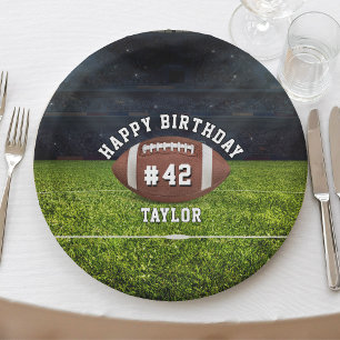 Football Field Team Number Sports Happy Birthday Paper Plate