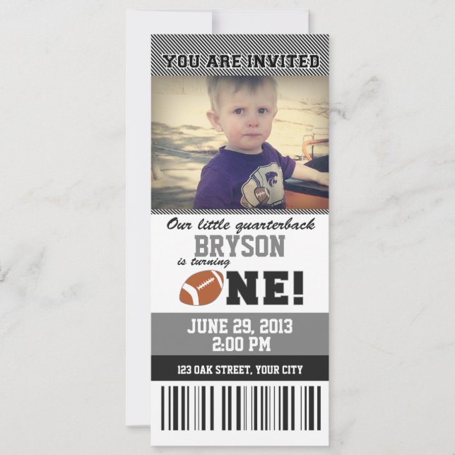 Football First Birthday _ GREY/BLACK Invitation (Front)