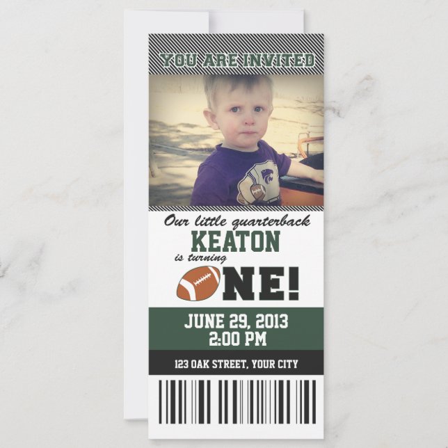 Football First Birthday Invitation (Front)