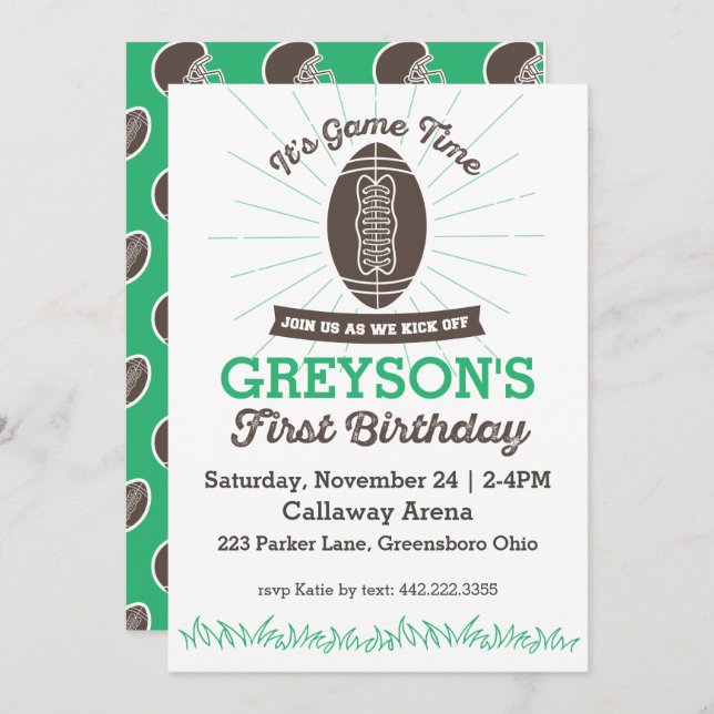 Football First Birthday Invitation (Front/Back)