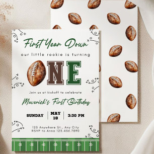 Football First Birthday Invite First Year Down 1ST