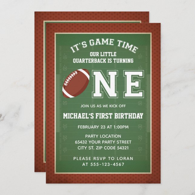 Football First Birthday Party Invitation (Front/Back)