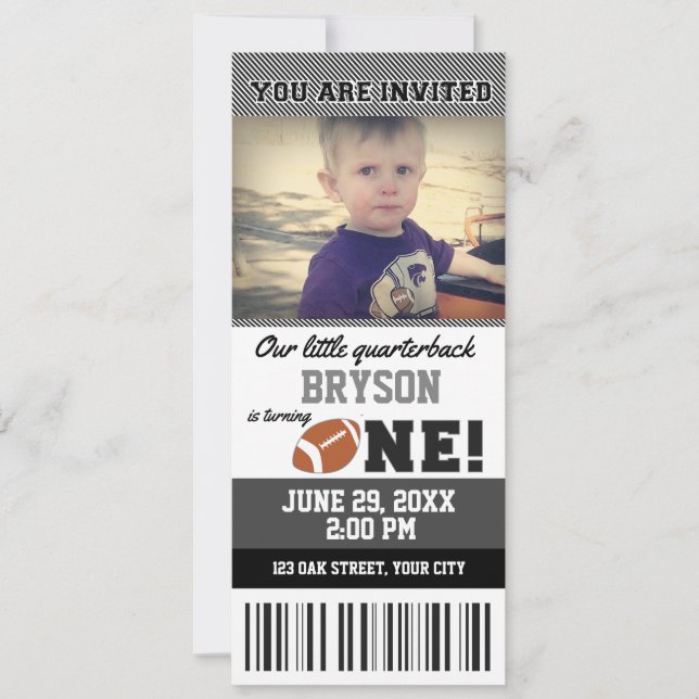 Football First Birthday Ticket Invitation (Front)