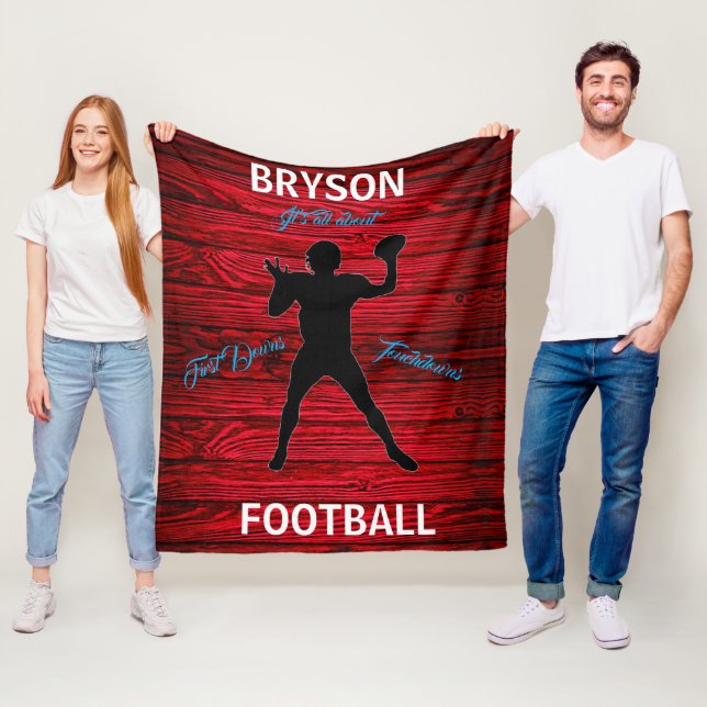Football First Downs Touchdowns Red Wood Fleece Blanket (In Situ)