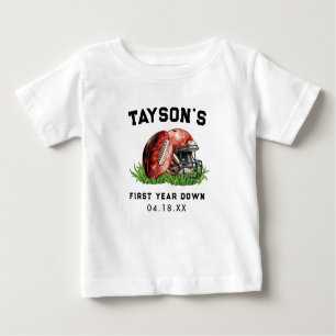Football First Year Down 1st Birthday Baby T-Shirt