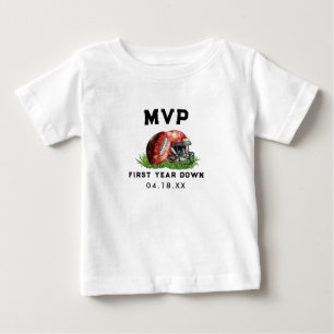 Football First Year Down 1st Birthday Baby T-Shirt