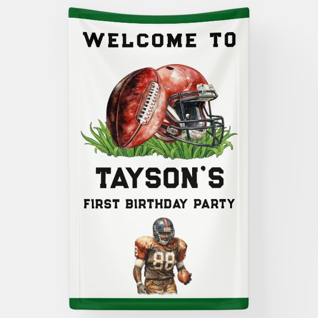 Football First Year Down 1st Birthday  Banner (Vertical)
