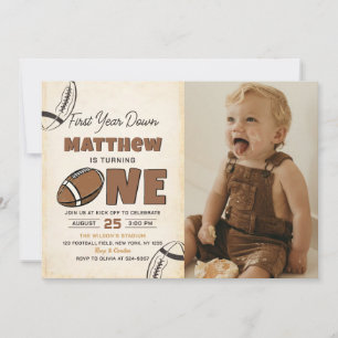 Football First Year Down 1st Birthday Invitation