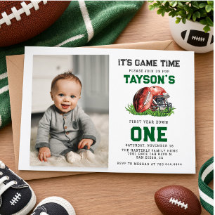 Football First Year Down 1st Birthday Invitation