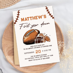 Football First Year Down 1st Birthday Invitation