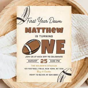 Football First Year Down 1st Birthday Invitation