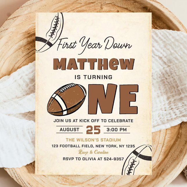 Football First Year Down 1st Birthday Invitation (Creator Uploaded)
