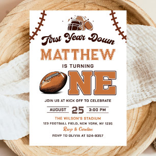 Football First Year Down 1st Birthday Invitation