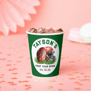 Football First Year Down 1st Birthday Paper Cups