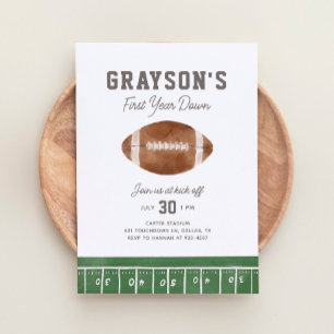 Football First Year Down 1st Birthday Party Invitation
