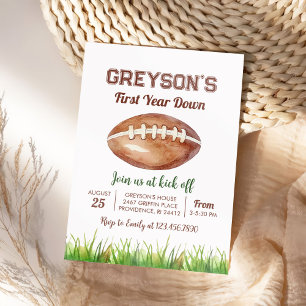 Football First Year Down 1st Birthday Party Invitation