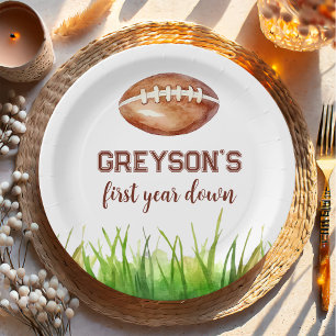 Football First Year Down 1st Birthday Party Paper Plate