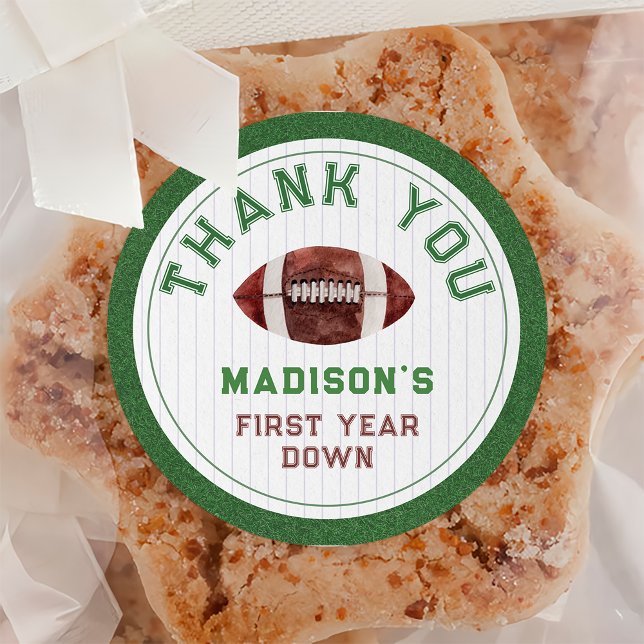 Football First Year Down Birthday Classic Round Sticker (Creator Uploaded)