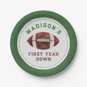 Football First Year Down Birthday Party Paper Plate