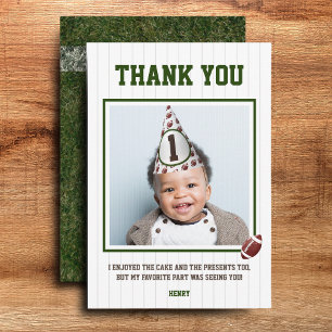 Football First Year Down Birthday Photo Thank You Card