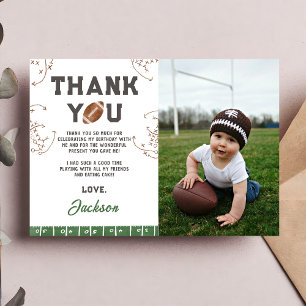 Football First Year Down Birthday Photo Thank You Card