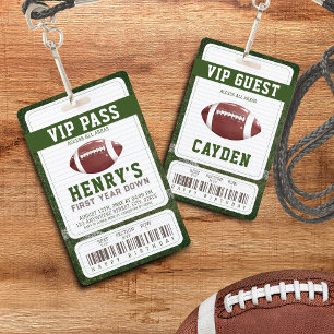 Football First Year Down Vip Pass Guest birthday ID Badge