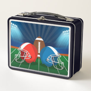 Football, Football Helmets on a Football Field Metal Lunch Box