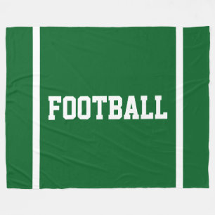 FOOTBALL Forest Green White Text End Zone Stripes Fleece Blanket