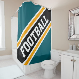 FOOTBALL Forest Green Yellow Black Racing Stripes Shower Curtain