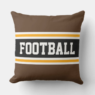 FOOTBALL Fun Athletic Brown Yellow Black Stripes Cushion