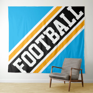FOOTBALL Fun Bold Azure Blue Black Orange Stripes Tapestry