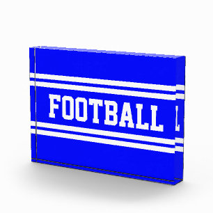FOOTBALL Fun Bold Bright Blue White Racing Stripes Photo Block