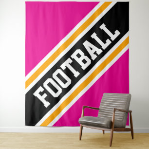 FOOTBALL Fun Bright Candy Pink Black Slant Stripes Tapestry