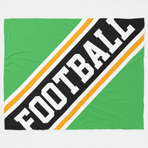 FOOTBALL Fun Bright Green Black Racing Stripes Fleece Blanket